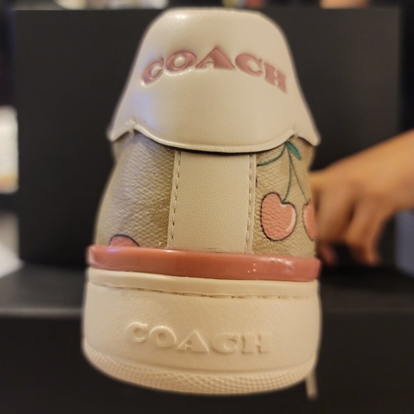 COACH Clip Low Top Sneaker In Signature Canvas With Heart Cherry Print - Picture 9 of 15